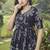 Women black floral printed flared anarkali maxi dress