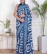 Floral printed  cotton ethnic saree for woman