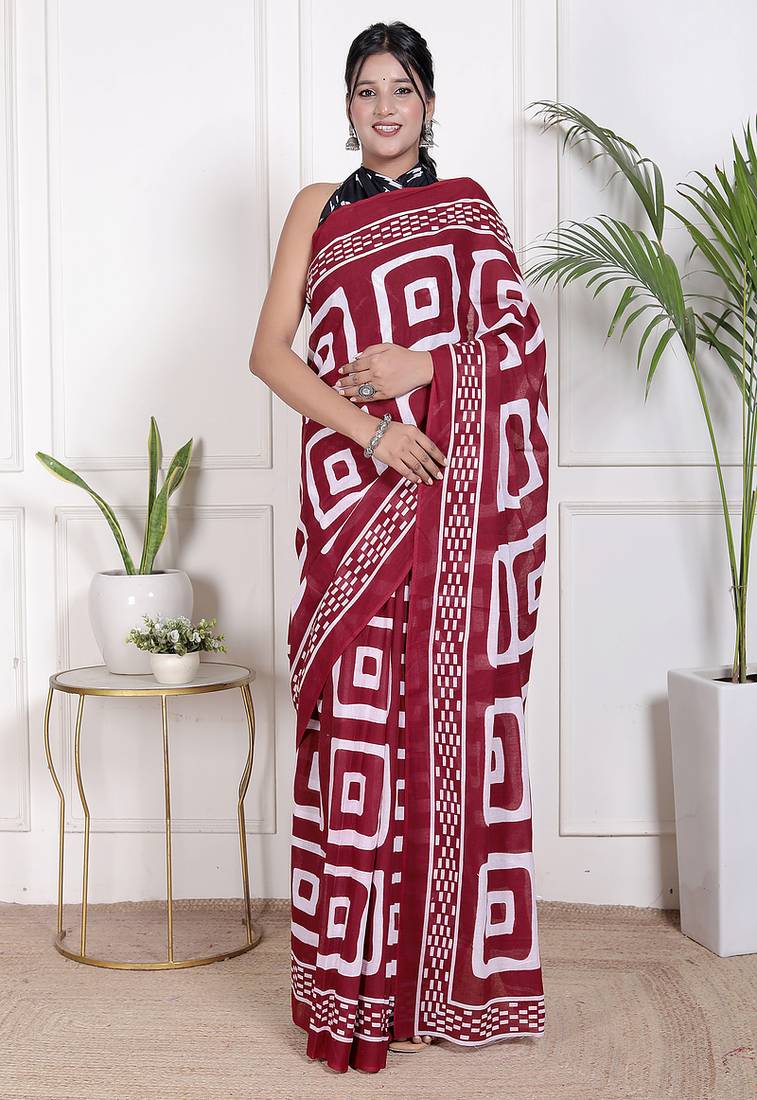 Floral printed pure cotton ethnic saree for woman