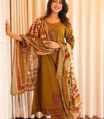 Dark yellow cotton printed printed suit set