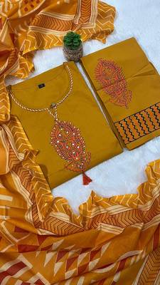 Dark yellow cotton printed printed suit set 2