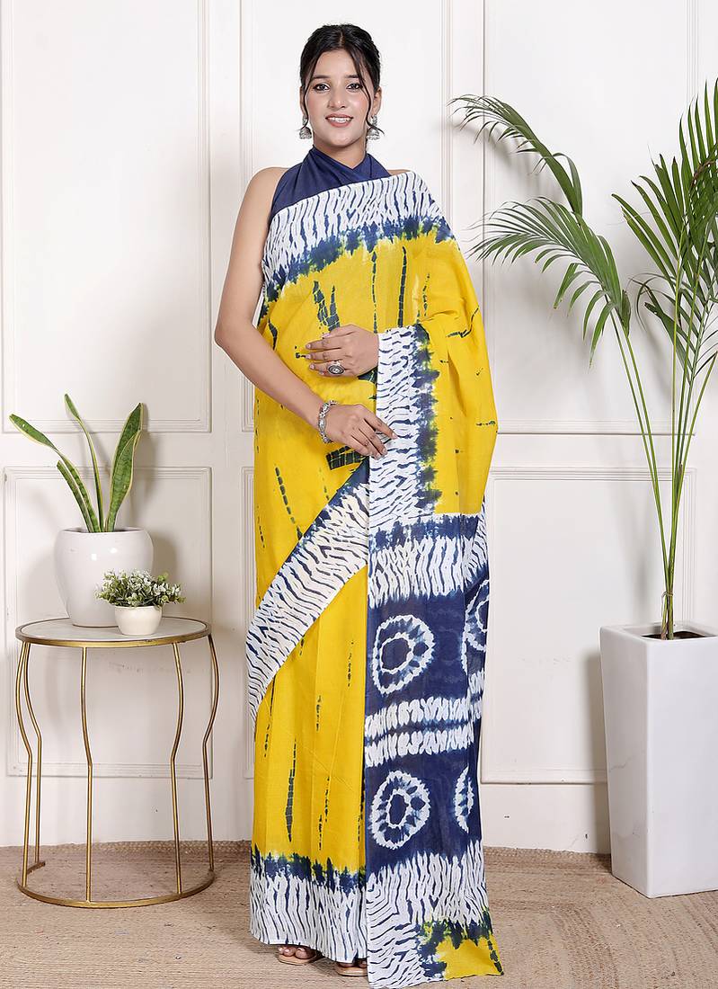 Tie die printed pure cotton ethnic saree for woman