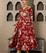 Blood red cotton printed printed anarkali