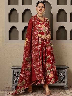 Blood red cotton printed printed anarkali 2