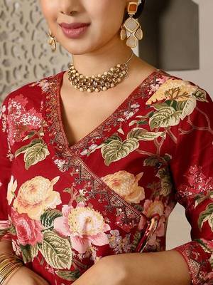 Blood red cotton printed printed anarkali 3