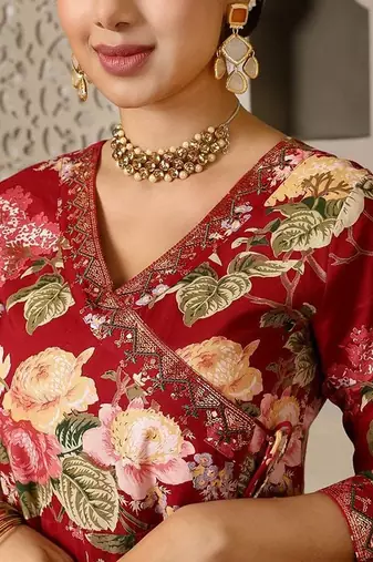 Blood red cotton printed printed anarkali