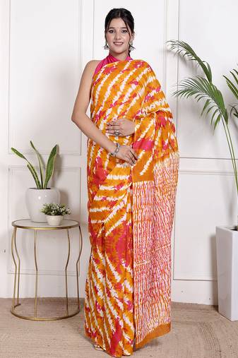 Tie die printed pure cotton ethnic saree for woman
