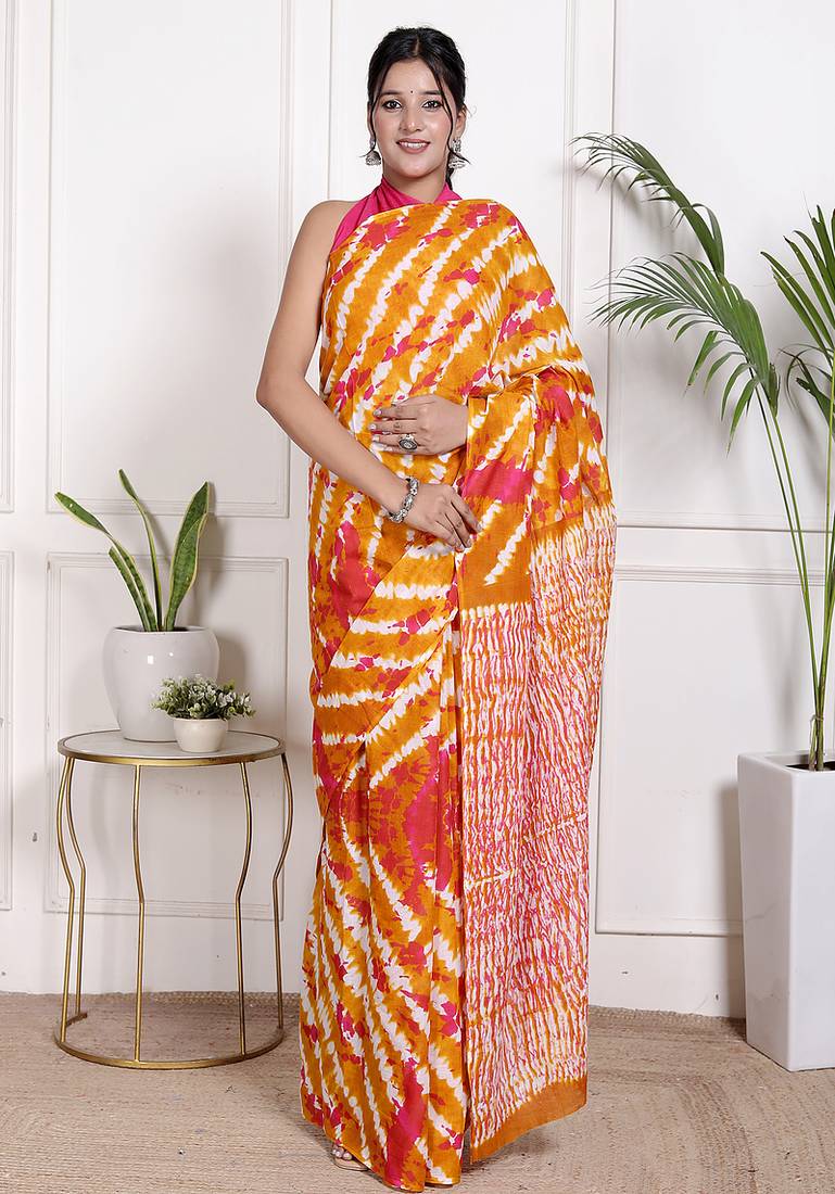 Tie die printed pure cotton ethnic saree for woman