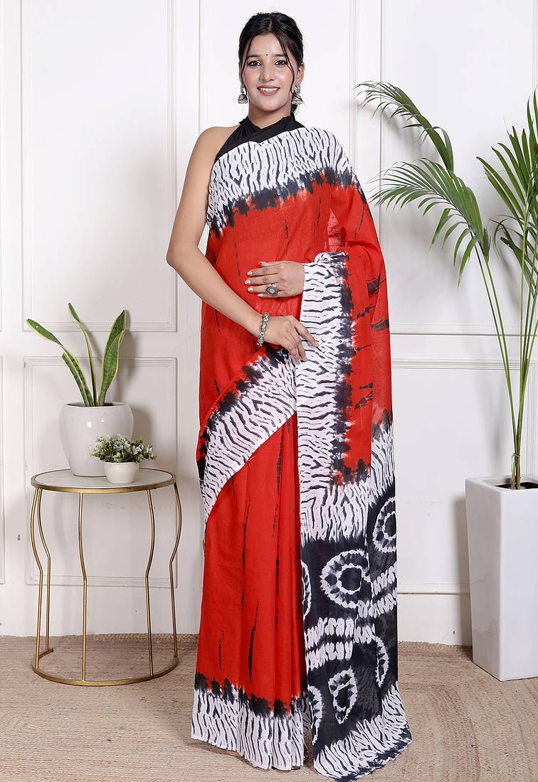 Tie die printed pure cotton ethnic saree for woman