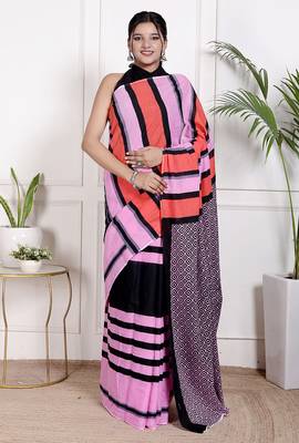 Tie die printed cotton ethnic saree for woman 1