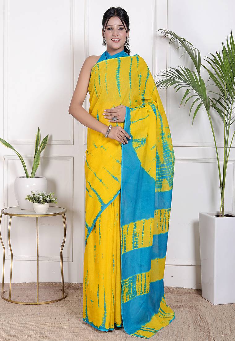 Tie die printed pure cotton ethnic saree for woman