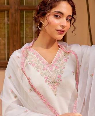 Light white chanderi embroidered embrodery suit set 3