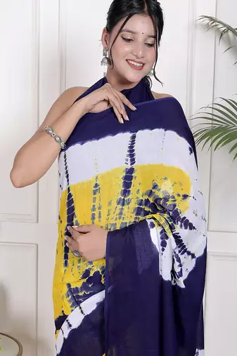 Tie die printed  cotton ethnic saree for woman