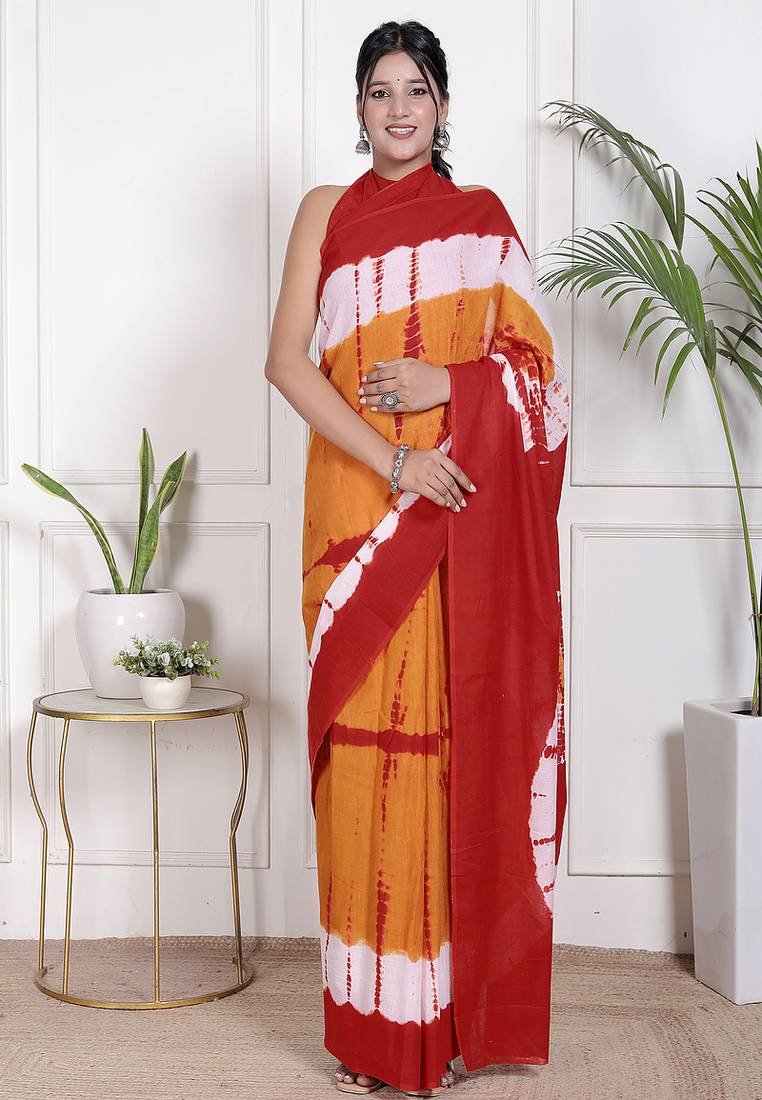Tie die printed pure cotton ethnic saree for woman