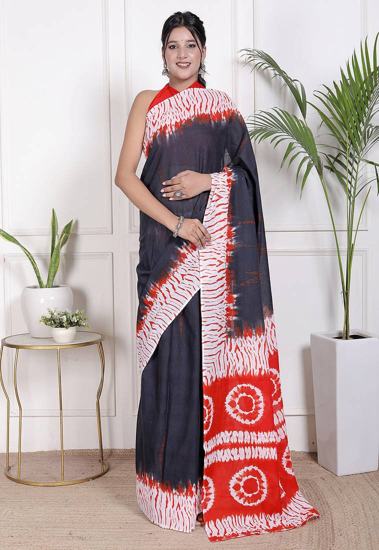 Tie die printed pure cotton ethnic saree for woman