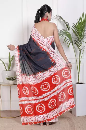 Tie die printed  cotton ethnic saree for woman