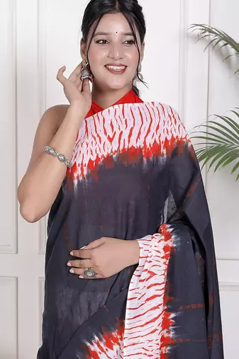 Tie die printed  cotton ethnic saree for woman