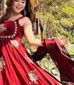 maroon fendy silk gown sharara with sequin work