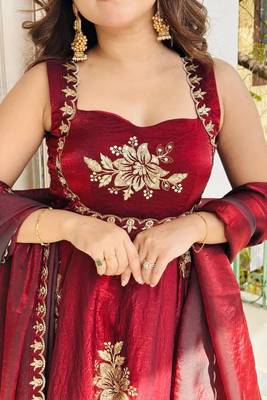 maroon fendy silk gown sharara with sequin work 3