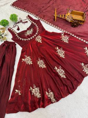 maroon fendy silk gown sharara with sequin work 4