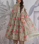Light green cotton printed printed anarkali