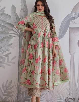 Light green cotton printed printed anarkali 2