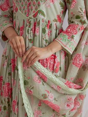 Light green cotton printed printed anarkali 3