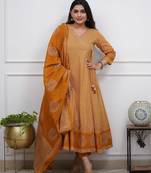 Dark mustard cotton printed printed anarkali