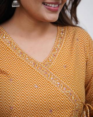 Dark mustard cotton printed printed anarkali 2