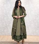 Dark green cotton printed printed anarkali