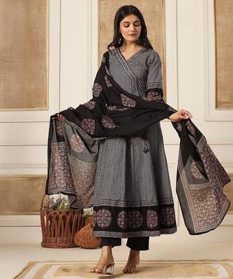 Black cotton printed printed anarkali 1