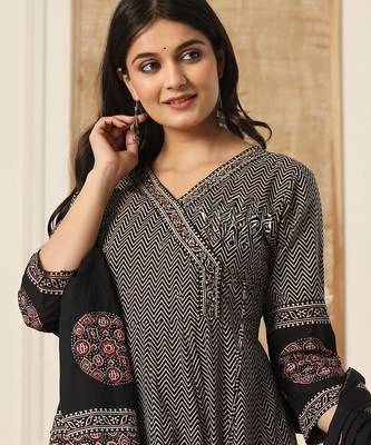 Black cotton printed printed anarkali 2