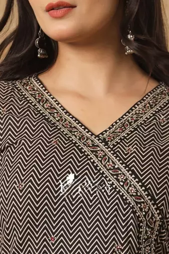 Black cotton printed printed anarkali