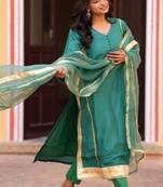 Turquoise silk embroidered suit set