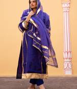 Blue silk embroidered laffa suit set