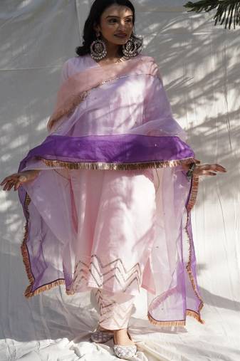 Baby pink cotton silk embroidered pant with duptta