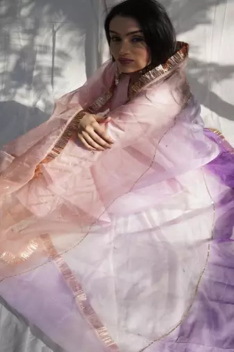 Baby pink cotton silk embroidered pant with duptta