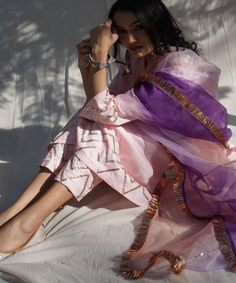 Baby pink cotton silk embroidered pant with duptta