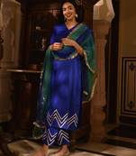 Blue cotton silk embroidered kurta pant with duptta