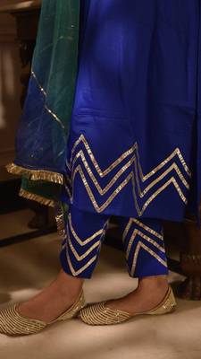 Blue cotton silk embroidered kurta pant with duptta 4