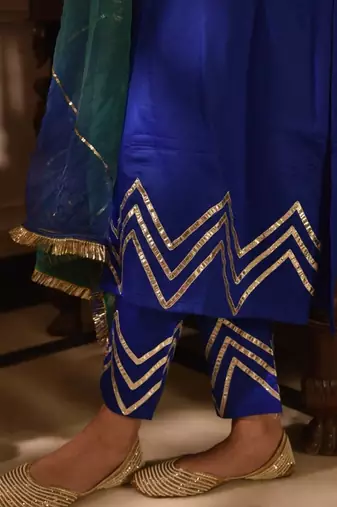 Blue cotton silk embroidered kurta pant with duptta