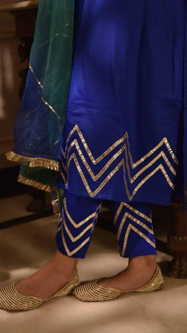Blue cotton silk embroidered kurta pant with duptta