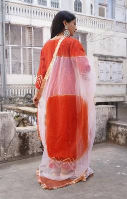 Light hot pink cotton silk embroidered kurta pant with duptta 3