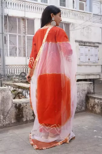 Light hot pink cotton silk embroidered kurta pant with duptta