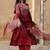 Blood red cotton silk embroidered kurta cut work pant with duptta