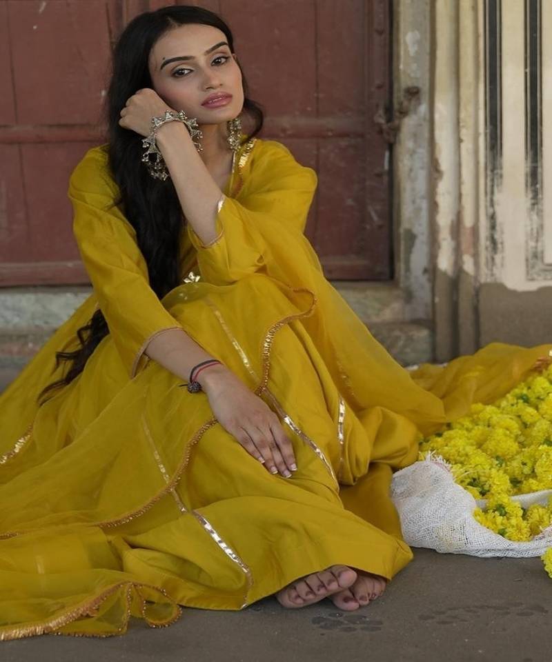 Yellow silk embroidered kurta pant with duptta