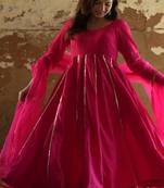 Magenta silk embroidered kurta pant with duptta