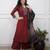 Blood red cotton printed embrodery suit set with duptta