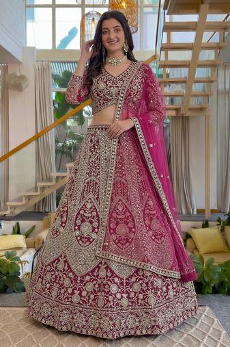 pink net lehenga with cording embroidery work