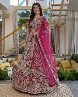pink net lehenga with cording embroidery work 3